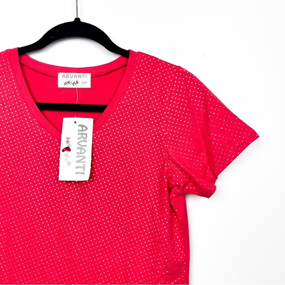 NWT Arvanti Red Short Sleeve Silver Dotted Tee - Picture 4 of 7
